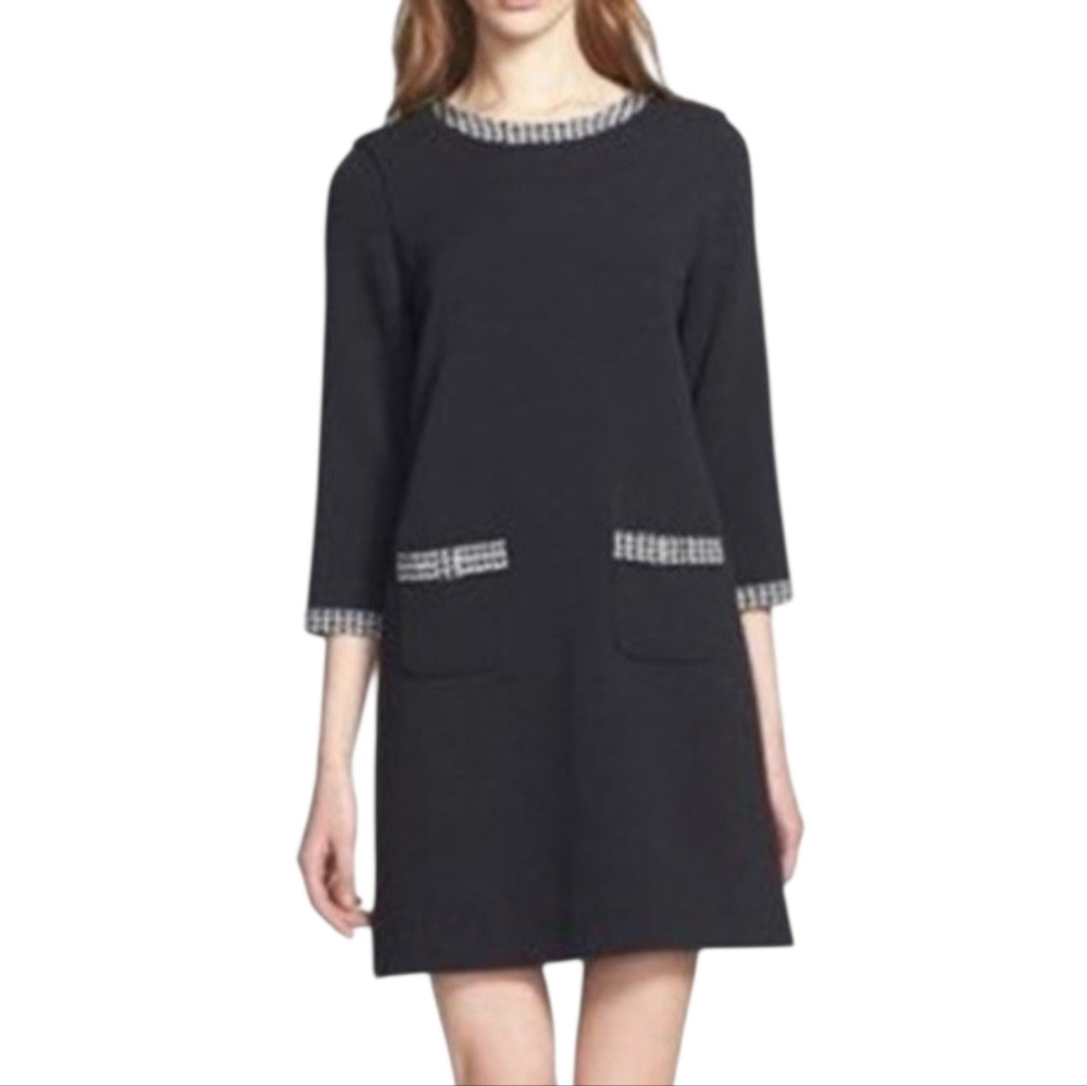 Kate Spade Mini Dress Size 4 Black Houndstooth Mod Dark Academia Quiet Luxury